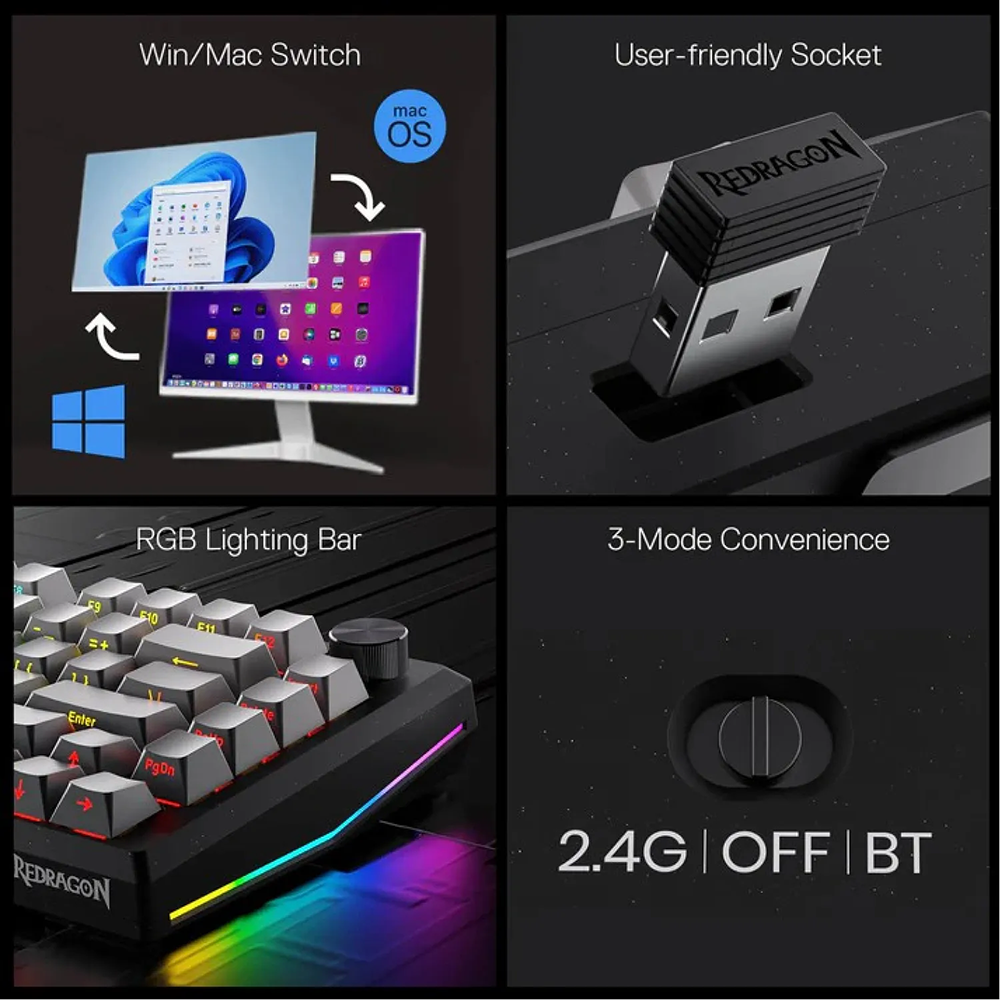 کیبورد ردراگون گیمینگ بی سیم مدل Penumbra K687GG RGB PRO