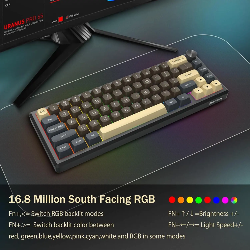 کیبورد ردراگون گیمینگ بی سیم مدل Uranus 65K727CGY RGB PRO