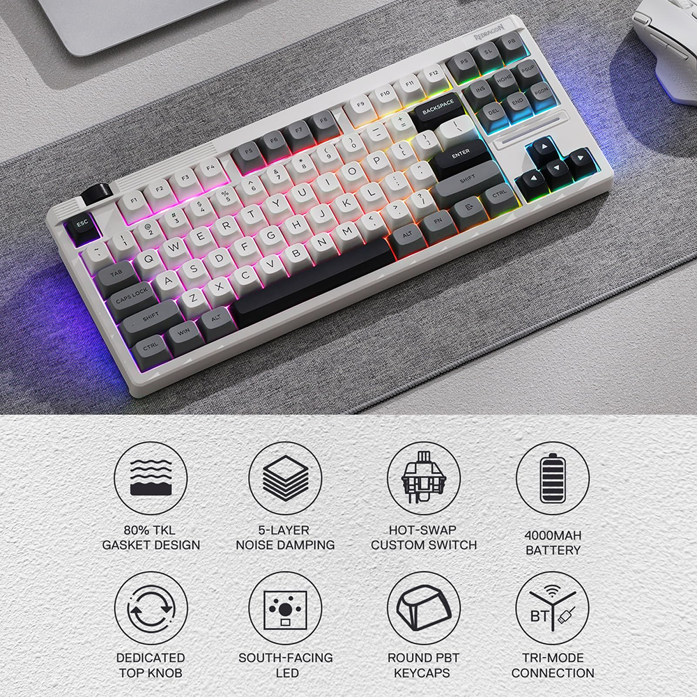 کیبورد ردراگون گیمینگ بی سیم مدل Otiim K729WGB RGB PRO