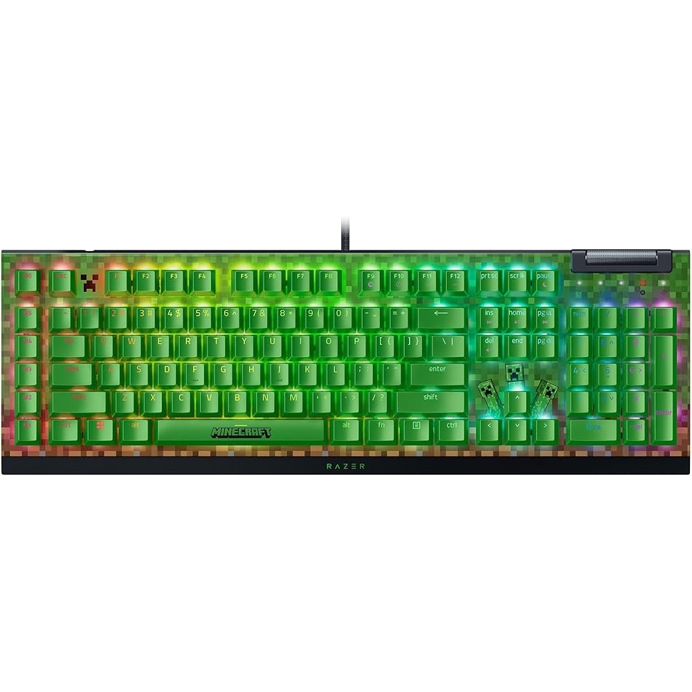 کیبورد ریزر گیمینگ سیم دار مدل BlackWidow V4 X Minecraft Edition